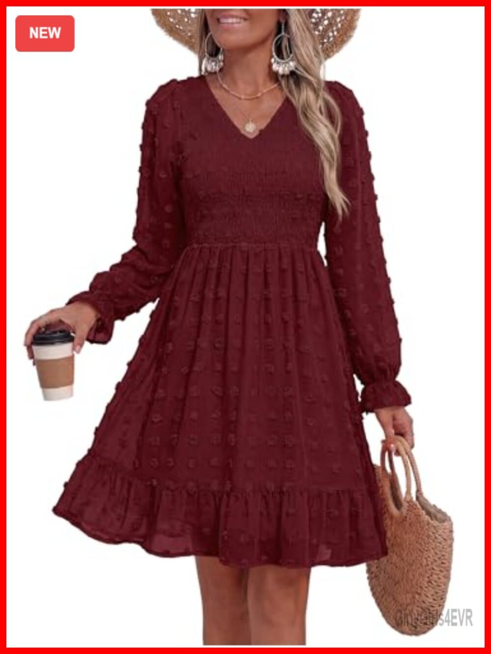 Swiss Dot Chiffon Long Sleeve Ruffle Babydoll Dress